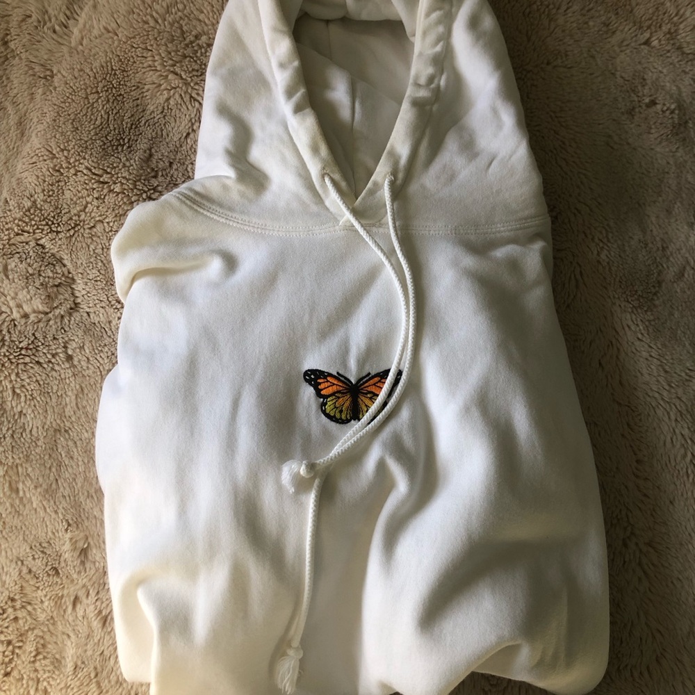 White Hoodie with Butterfly Embroidery